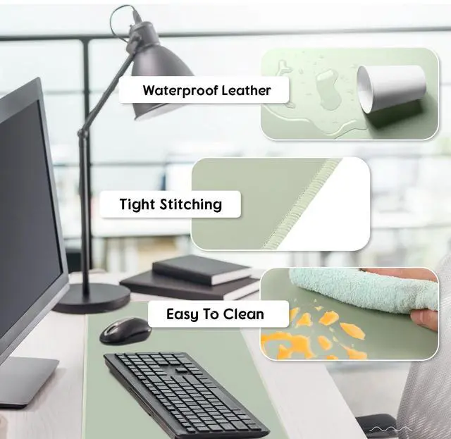 Alt view image 4 of 5 - Konohan Heated Large Desk Mat PU Leather Warm Mouse Pad with 5 Heating Level & 4 Hour Auto Shut-Off Heating Keyboard Pad Warmer Gaming Mouse Pad for Office Home(Gray-Green Color,23.6"x 14.2")