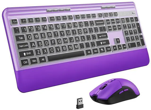 Main image of KOPJIPPOM Silent Wireless Keyboard and Mouse Combo - Keyboard with Large Print Cover, 2.4GHz Full-Sized Ergonomic Keyboard with Wrist Rest and Rechargeable Mouse for Laptop, PC, Notebook, Desktop
