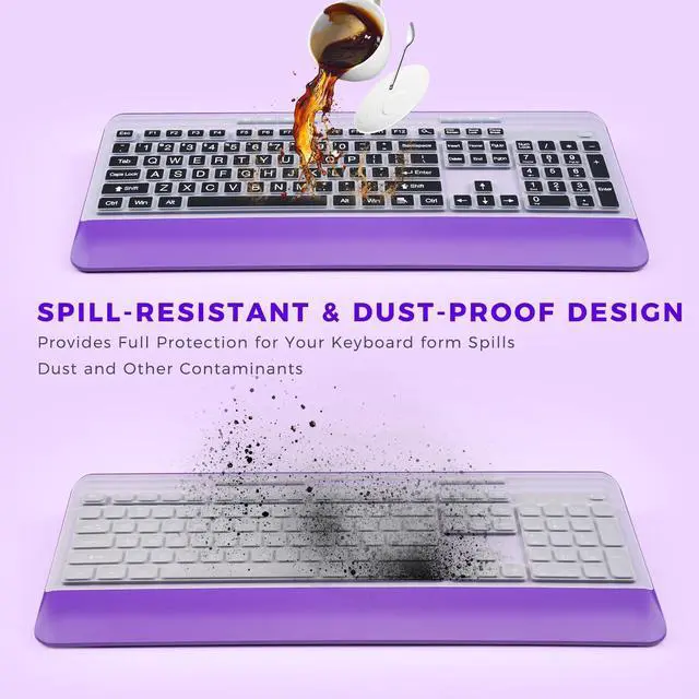 Alt view image 2 of 5 - KOPJIPPOM Silent Wireless Keyboard and Mouse Combo - Keyboard with Large Print Cover, 2.4GHz Full-Sized Ergonomic Keyboard with Wrist Rest and Rechargeable Mouse for Laptop, PC, Notebook, Desktop
