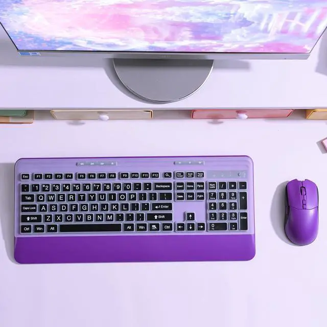 Alt view image 3 of 5 - KOPJIPPOM Silent Wireless Keyboard and Mouse Combo - Keyboard with Large Print Cover, 2.4GHz Full-Sized Ergonomic Keyboard with Wrist Rest and Rechargeable Mouse for Laptop, PC, Notebook, Desktop