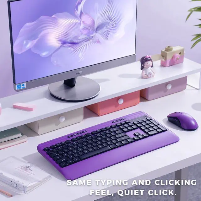Alt view image 4 of 5 - KOPJIPPOM Silent Wireless Keyboard and Mouse Combo - Keyboard with Large Print Cover, 2.4GHz Full-Sized Ergonomic Keyboard with Wrist Rest and Rechargeable Mouse for Laptop, PC, Notebook, Desktop