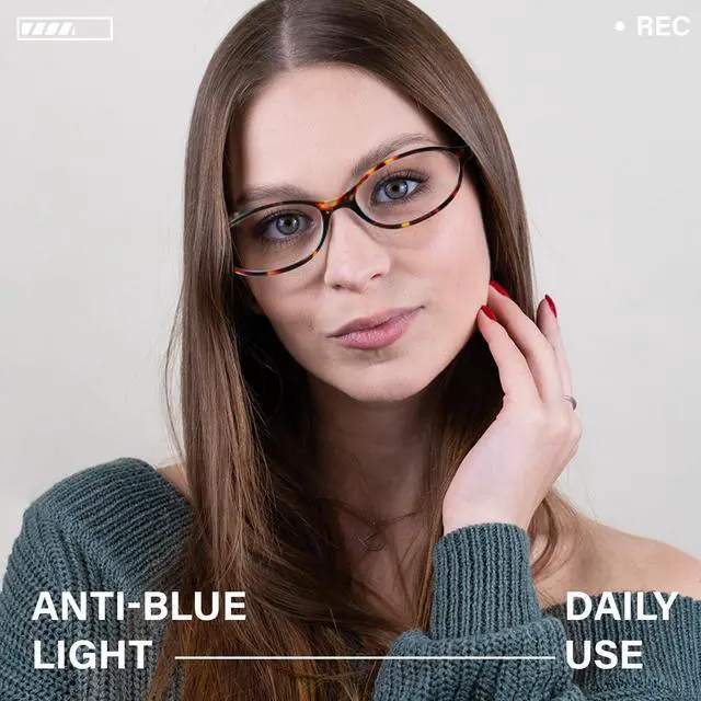 Alt view image 2 of 5 - KUGUAOK Retro Oval Blue Light Blocking Glasses for Women 90s Small Cat Eye Eyeglasses Frame Gaming TV Bluelight Glasses