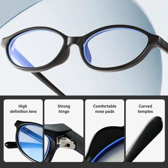Alt view image 5 of 5 - KUGUAOK Retro Oval Blue Light Blocking Glasses for Women 90s Small Cat Eye Eyeglasses Frame Gaming TV Bluelight Glasses