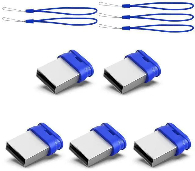 Main image of K&ZZ 5 Pack 32GB USB Flash Drive Small Thumb Drives with Lanyard 32GB Mini USB 2.0 Memory Stick USB Drive Zip Drive External Storage, Blue