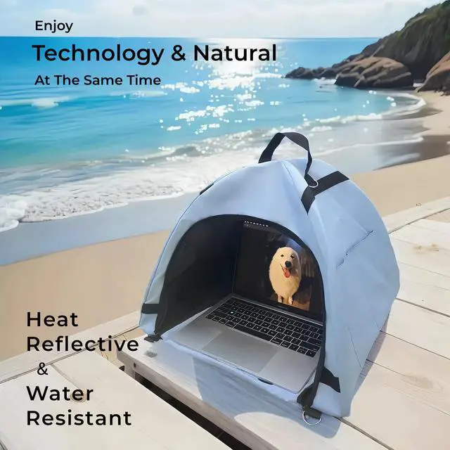 Alt view image 2 of 5 - Laptop Sunshade Tent & Bag Portable Case for Working Outside | Anti-Glare | Water Resistant | Heat Reflective | Portable Privacy Screen Hood | Cubicle Shade for Laptop