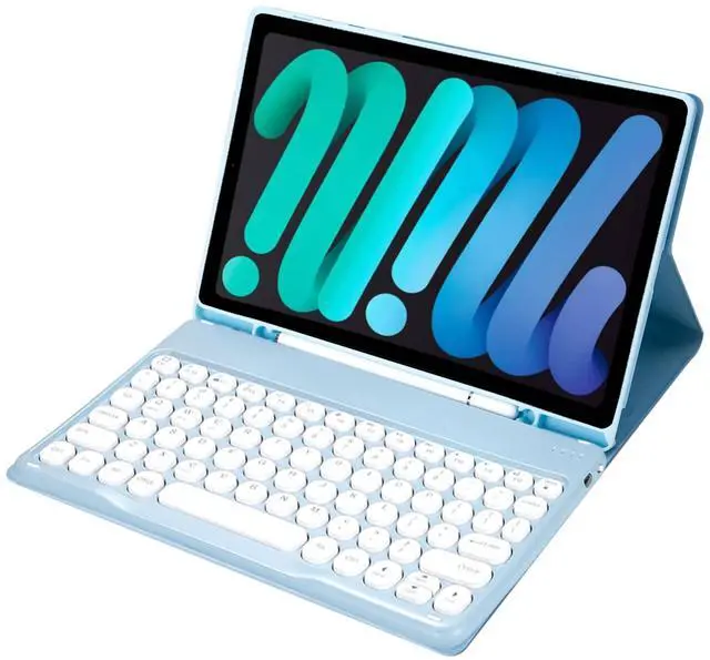 Alt view image 2 of 5 - KcoxdCn Slim Candy Colors Keyboard Case Compatible with iPad mini 7 (A17 Pro) 2024 / iPad mini 6 (2021) 8.3 inch with Pencil Holder Mutil Angles Stand Cover Detachable Wireless Keyboard (Light Blue)