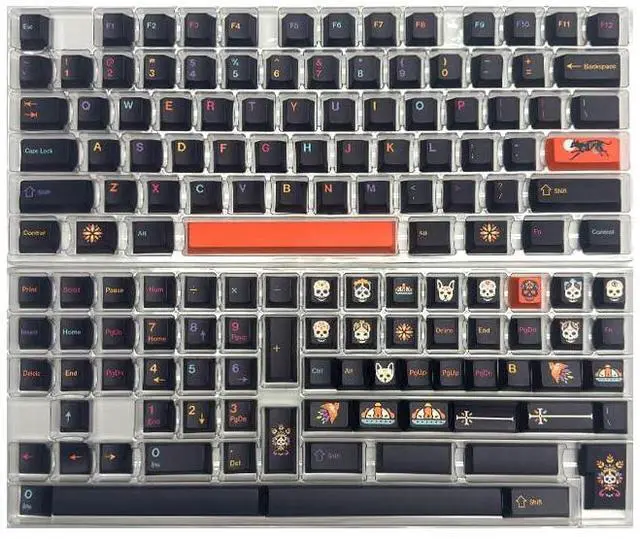 Alt view image 3 of 5 - YMKPVR KBDiy Mictlan Five-Sided Dye-Sublimation 143 Keys Keycaps,Cherry Profile PBT Orange Custom Keyboard Keycap for 61/64/68/84/87/100/104/108 Mechanical Keyboard