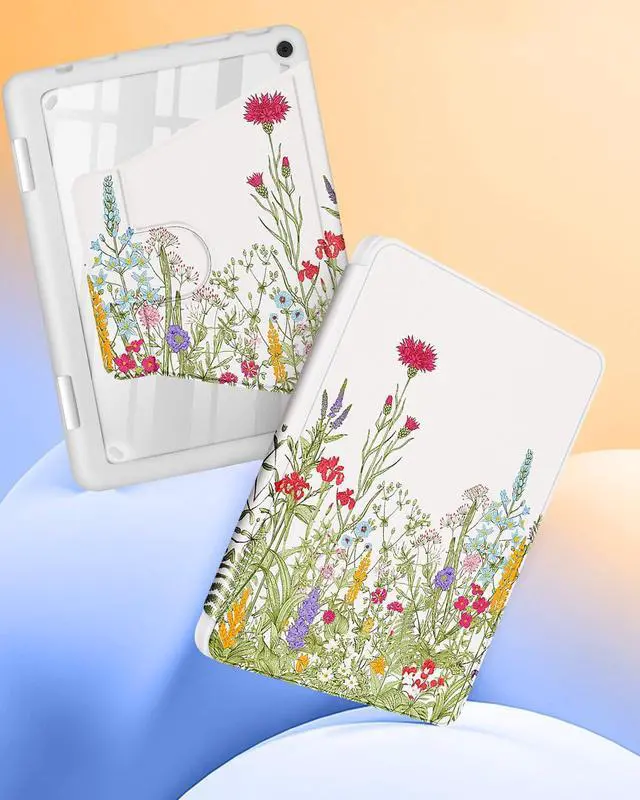 Alt view image 4 of 5 - Kidcube for Kindle Fire HD 10/10 Plus Tablet Case - 13th/11th Generation (2023/2021) 10.1" Women Girls Cute Flower Floral Design Rotating Stand Pencil Holder Folio Cases for  Fire HD 10/10 Plus