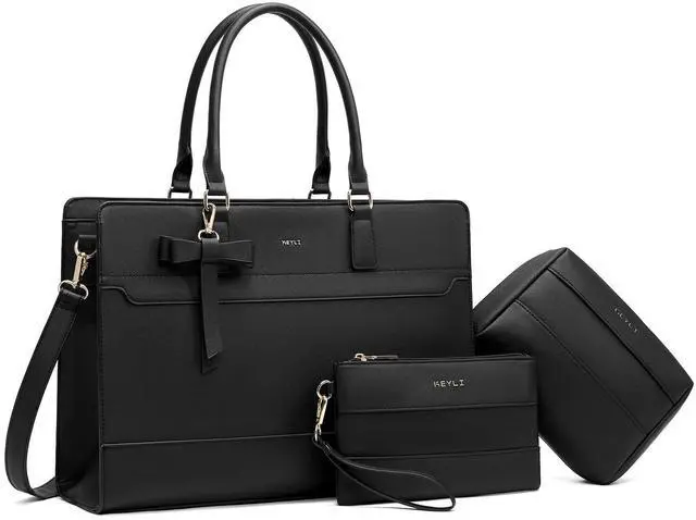Main image of Keyli 3pc Sets Laptop Bag Work Bags for Women,15.6 Inch Laptop Tote Bag Purses Waterproof Vegan Leather Computer Briefcase Professional Business Shoulder Handbags for Teacher Office Travel Black