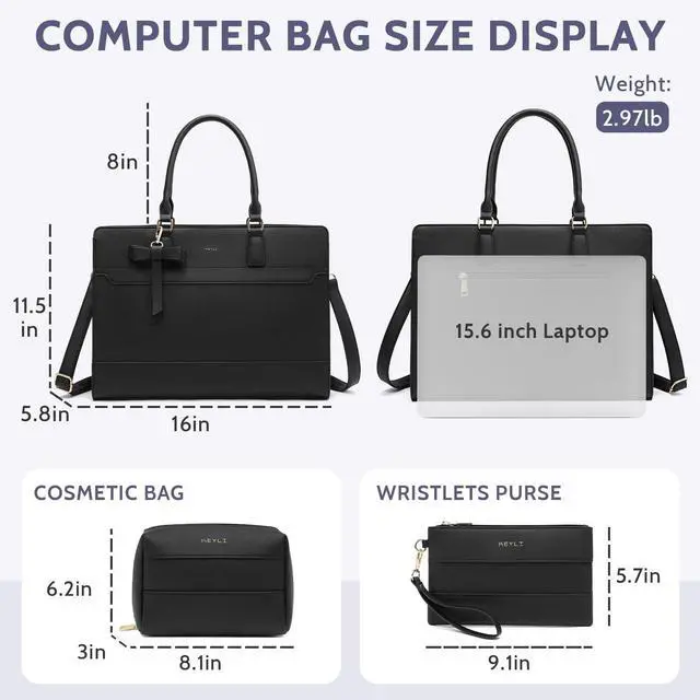 Alt view image 2 of 5 - Keyli 3pc Sets Laptop Bag Work Bags for Women,15.6 Inch Laptop Tote Bag Purses Waterproof Vegan Leather Computer Briefcase Professional Business Shoulder Handbags for Teacher Office Travel Black