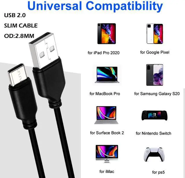 Alt view image 3 of 5 - YOTETION 40ft USB2.0 Slim USB C to USB A Cable, Black, 2.8mm, High Speed, Compatible with iPhone, Samsung, Pixel, LG, Motorola, PS5, Keyboard, Mouse