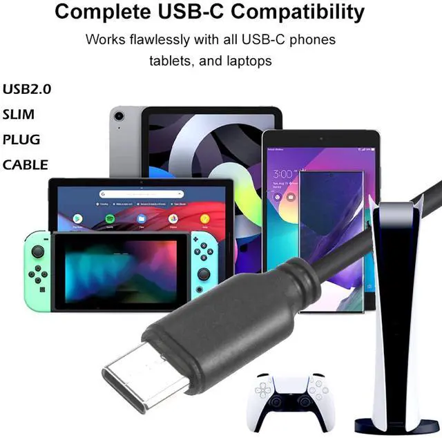Alt view image 4 of 5 - YOTETION 40ft USB2.0 Slim USB C to USB A Cable, Black, 2.8mm, High Speed, Compatible with iPhone, Samsung, Pixel, LG, Motorola, PS5, Keyboard, Mouse