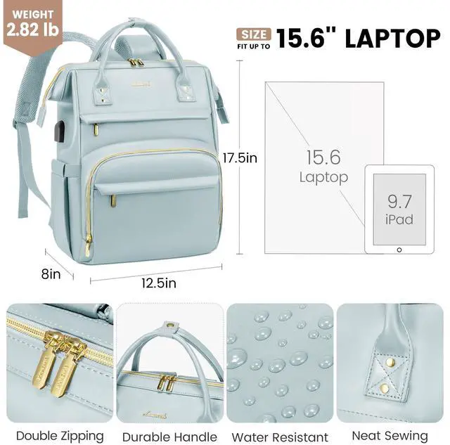 Alt view image 4 of 5 - LOVEVOOK Leather Laptop Backpack for Women 17 inch,Travel Backpack Purse Nurse Teacher Backpack Computer Laptop Bag,Professional College Business Work Bags Carry On Backpack with USB Port,Pink Blue