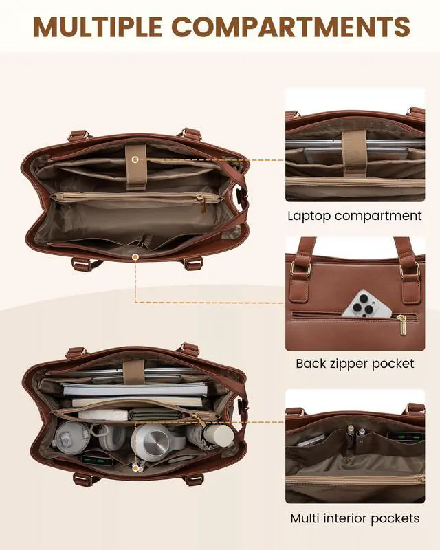 Alt view image 4 of 5 - LOVEVOOK Laptop Tote Bag for Women 15.6 Inch Work Bag Leather Laptop Purse with Clutch, Large Computer Briefcase Bag for Office Business Teacher Casual