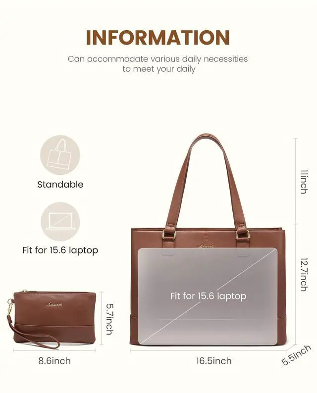 Alt view image 5 of 5 - LOVEVOOK Laptop Tote Bag for Women 15.6 Inch Work Bag Leather Laptop Purse with Clutch, Large Computer Briefcase Bag for Office Business Teacher Casual