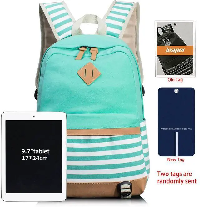 Alt view image 4 of 5 - Leaper Navy Style School Laptop Backpack Girls Canvas Bookbag Water Blue
