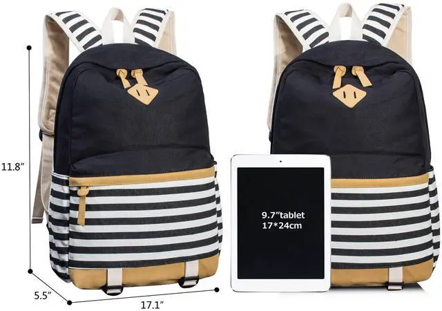Alt view image 3 of 5 - Leaper Navy Style School Laptop Backpack Girls Canvas Bookbag Water Blue