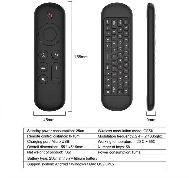 Alt view image 4 of 5 - LUVI Air Mouse Remote Control Mouse Wireless Mini Keyboard 2.4G & BT5.2 Motion Sensing Backlit Rechargeable Compatible with Android TV Box/PC/Smart TV/Projector/All-in-one PC/MAC Black