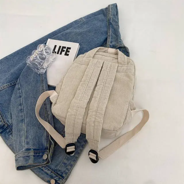 Alt view image 5 of 5 - MaxxCloud Vintage Corduroy Backpack Tote Satchel Hiking Knapsack Canvas Backpack Travel Bag Handbag Purse Rucksack (640 red)