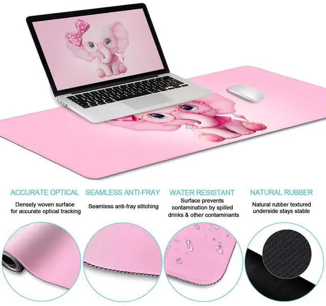 Alt view image 5 of 5 - LIMKRIAN Elephant Mouse Pad Desk Mat Set, Kawaii Gaming Ergonomic Mouse Pad with Wrist Support Wrist Rest for Computer Keyboard Cup Coaster, Cute Pink Elephant Office Supplies Desk Decor Accessories