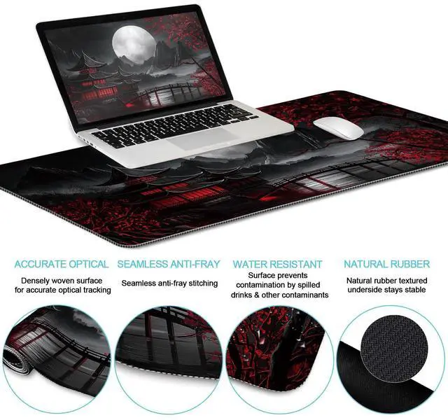 Alt view image 4 of 5 - LIMKRIAN Japanese Mouse Pad Large Desk Mat Set, XXL Anime Full Moon Ergonomic Mousepad with Wrist Rest, Wrist Support Gaming Keyboard Mat Cup Coaster Set, Japanese Style Office Desk Accessories