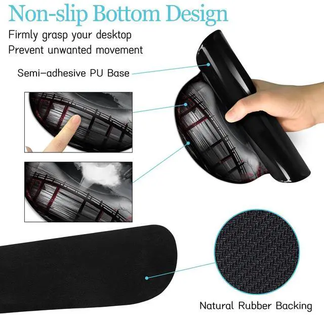Alt view image 5 of 5 - LIMKRIAN Japanese Mouse Pad Large Desk Mat Set, XXL Anime Full Moon Ergonomic Mousepad with Wrist Rest, Wrist Support Gaming Keyboard Mat Cup Coaster Set, Japanese Style Office Desk Accessories