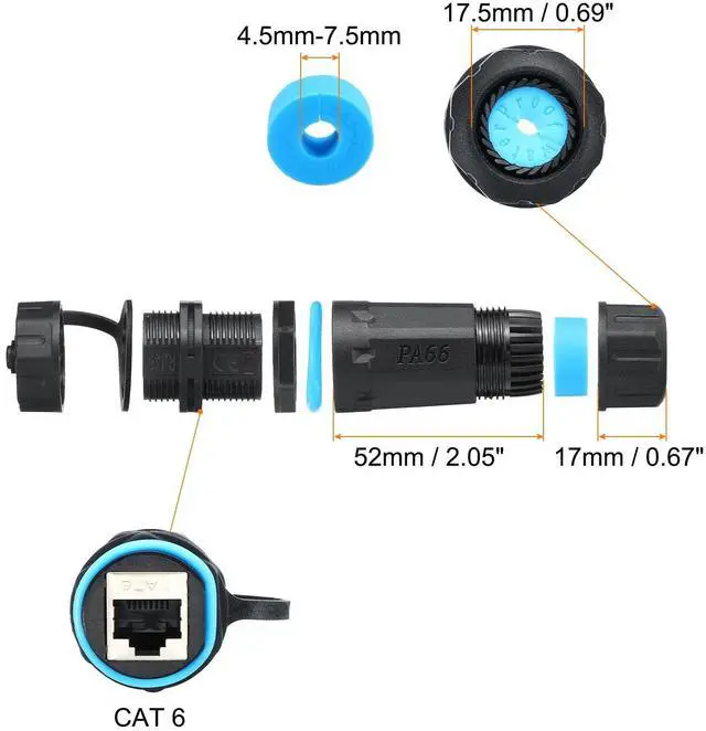 Alt view image 2 of 5 - MECCANIXITY Waterproof RJ45 Coupler, Single Head Shielded Female to Female Waterproof IP68 Ethernet Outdoor LAN Cable Connector for Cat6/Cat5e/Cat5, Pack of 5