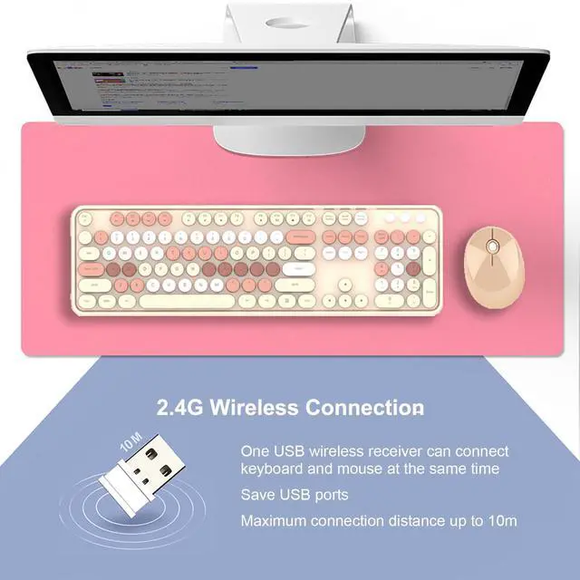 Alt view image 3 of 5 - 2.4G Full-Size Wireless Keyboard and Mouse Combo, Multi-Color Typewriter Style Round Keycap, Cute Candy Colors, Compatible with Notebook, PC (104 Keys,Milk Tea)
