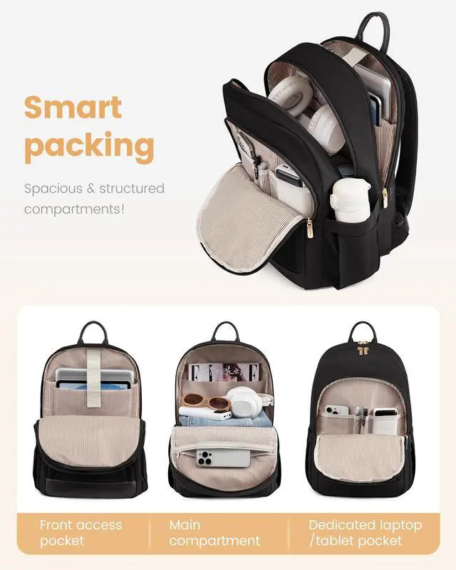 Alt view image 2 of 5 - LOVEVOOK Laptop Backpack for Women, 15.6 inch Waterproof College Backpack Woman with Laptop Compartment Computer Bag Travel Backpack Purse, Large Black Computer Daypack for Work Casual, Black