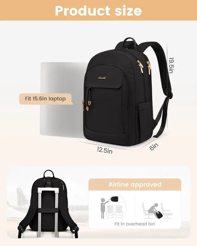 Alt view image 3 of 5 - LOVEVOOK Laptop Backpack for Women, 15.6 inch Waterproof College Backpack Woman with Laptop Compartment Computer Bag Travel Backpack Purse, Large Black Computer Daypack for Work Casual, Black