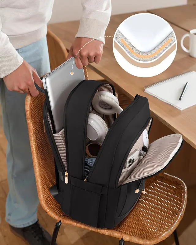 Alt view image 4 of 5 - LOVEVOOK Laptop Backpack for Women, 15.6 inch Waterproof College Backpack Woman with Laptop Compartment Computer Bag Travel Backpack Purse, Large Black Computer Daypack for Work Casual, Black