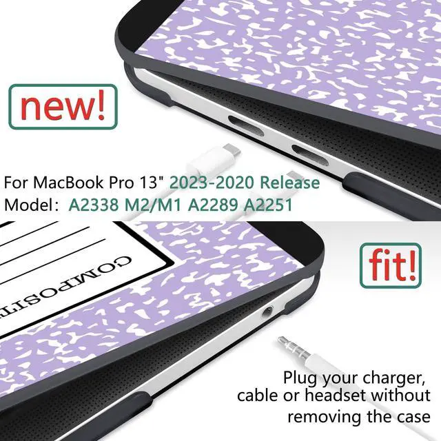 Alt view image 2 of 5 - MEEgoodo Case for MacBook Pro 13 inch Case with M2 Chip 2022 2021 2020 New A2338 M1 A2251 A2289, Hard Shell with Keyboard & Camera Cover Compatible with 13 inch MacBook Pro, Composition Book Purple