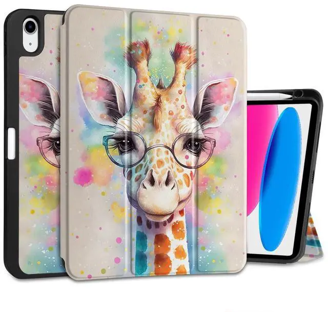 Main image of MEEgoodo Case for iPad A16 11th Generation 11 inch 2025/iPad 10th Generation 10.9 inch 2022, Tablet Cover with Trifold Stand + Pencil Holder + Auto Wake/Sleep + Soft TPU Back Cover, Giraffe