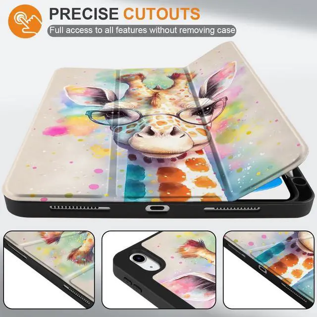 Alt view image 2 of 5 - MEEgoodo Case for iPad A16 11th Generation 11 inch 2025/iPad 10th Generation 10.9 inch 2022, Tablet Cover with Trifold Stand + Pencil Holder + Auto Wake/Sleep + Soft TPU Back Cover, Giraffe