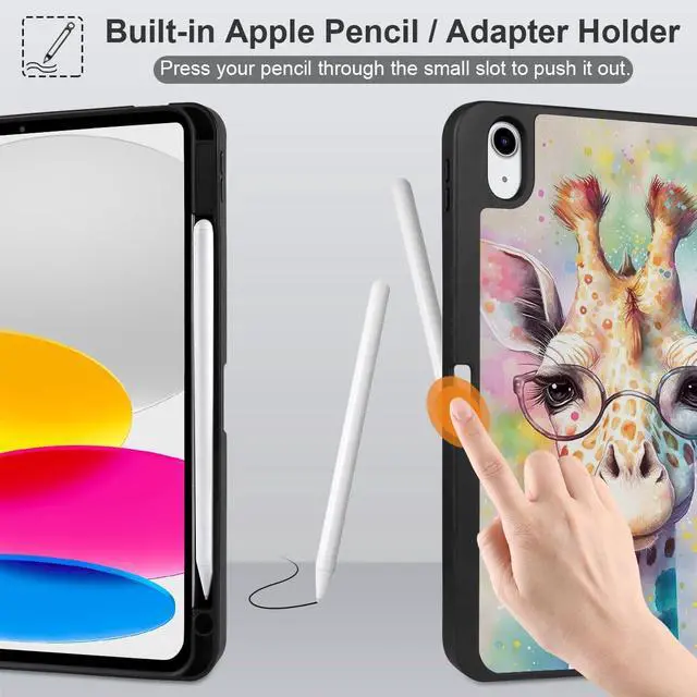 Alt view image 4 of 5 - MEEgoodo Case for iPad A16 11th Generation 11 inch 2025/iPad 10th Generation 10.9 inch 2022, Tablet Cover with Trifold Stand + Pencil Holder + Auto Wake/Sleep + Soft TPU Back Cover, Giraffe