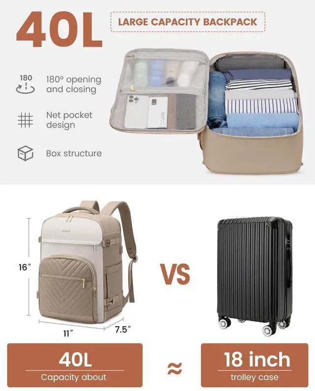 Alt view image 3 of 5 - LOVEVOOK Travel Backpack for Women,50L Carry On Backpack for Airplanes,18 Inch Laptop Personal Item Travel Bag,TSA Approved Carry On Luggage,Waterproof Weekender Business Hiking Bag