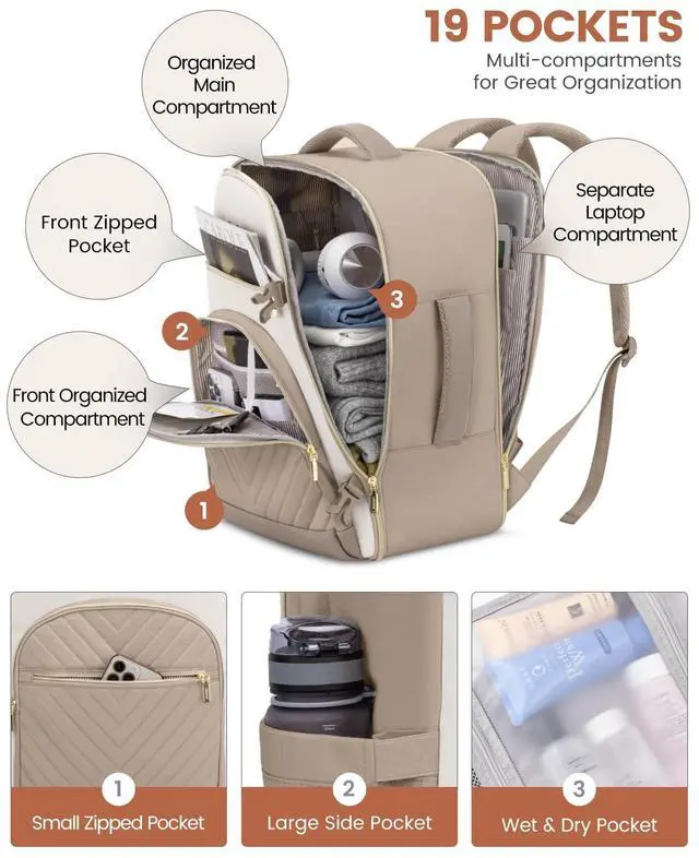 Alt view image 4 of 5 - LOVEVOOK Travel Backpack for Women,50L Carry On Backpack for Airplanes,18 Inch Laptop Personal Item Travel Bag,TSA Approved Carry On Luggage,Waterproof Weekender Business Hiking Bag