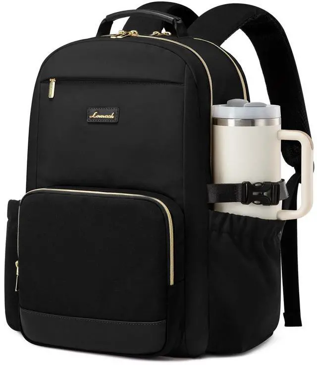 Main image of LOVEVOOK Laptop Backpack for Women with Pouch Pocket for Large Capacity Cup,15.6 Inch Laptop Computer Bag Travel Backpack Purse,Waterproof Work Business Backpack College Teacher Bags,Black