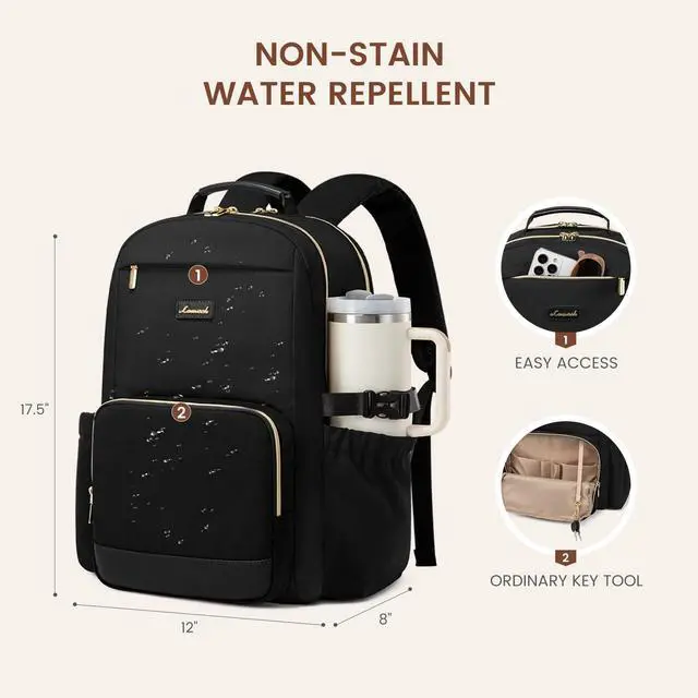 Alt view image 5 of 5 - LOVEVOOK Laptop Backpack for Women with Pouch Pocket for Large Capacity Cup,15.6 Inch Laptop Computer Bag Travel Backpack Purse,Waterproof Work Business Backpack College Teacher Bags,Black