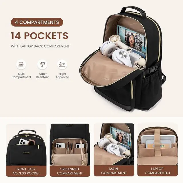 Alt view image 3 of 5 - LOVEVOOK Laptop Backpack for Women with Pouch Pocket for Large Capacity Cup,15.6 Inch Laptop Computer Bag Travel Backpack Purse,Waterproof Work Business Backpack College Teacher Bags,Black