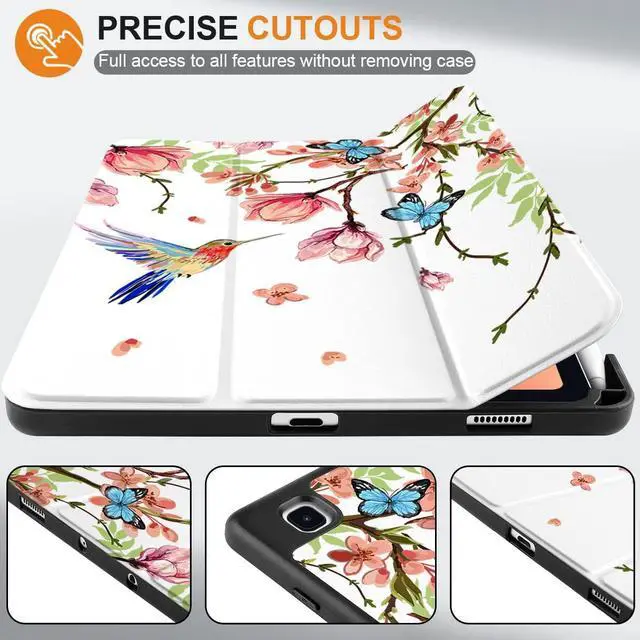 Alt view image 2 of 5 - MEEgoodo for Samsung Galaxy Tab S6 Lite 10.4 inch Case 2022 2020 Model (SM-P610/P613/P615/P619) with S Pen Holder,Smart Cover with Trifold Stand + Soft TPU Back Shell + Auto Wake/Sleep,Birds & Flowers