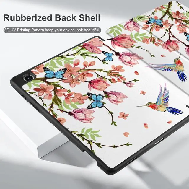 Alt view image 5 of 5 - MEEgoodo for Samsung Galaxy Tab S6 Lite 10.4 inch Case 2022 2020 Model (SM-P610/P613/P615/P619) with S Pen Holder,Smart Cover with Trifold Stand + Soft TPU Back Shell + Auto Wake/Sleep,Birds & Flowers
