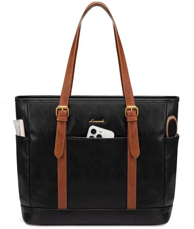 Main image of LOVEVOOK Laptop Tote Bag for Women,Vintage Leather Work Tote Bag for Women, 17.3 Inch Computer Briefcase Bag,Waterproof Teacher Business Office