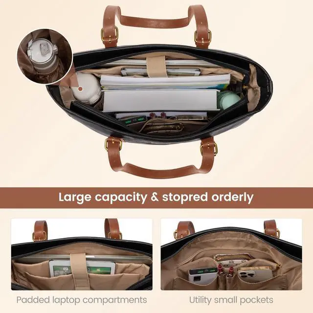 Alt view image 3 of 5 - LOVEVOOK Laptop Tote Bag for Women,Vintage Leather Work Tote Bag for Women, 17.3 Inch Computer Briefcase Bag,Waterproof Teacher Business Office