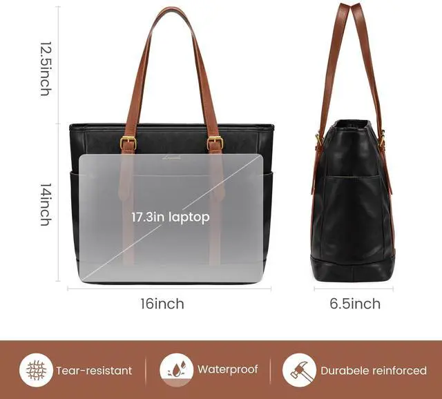 Alt view image 5 of 5 - LOVEVOOK Laptop Tote Bag for Women,Vintage Leather Work Tote Bag for Women, 17.3 Inch Computer Briefcase Bag,Waterproof Teacher Business Office