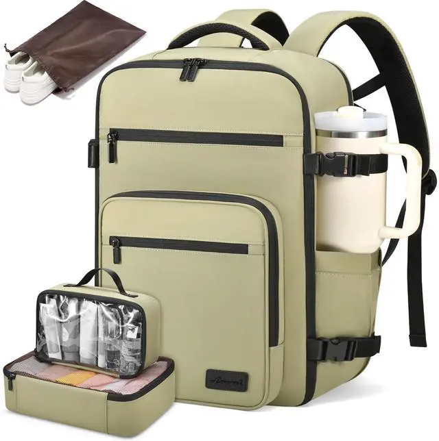Main image of LOVEVOOK Travel Backpack For Women,40L Carry On Backpack Flight Approved,TSA Personal Item Travel Bag Fits 17 Inch Laptop,Weekender Overnight Daypack with Toiletry Bag and Cube,White Light-brown