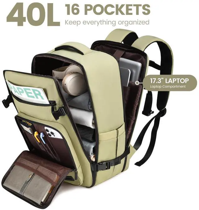 Alt view image 2 of 5 - LOVEVOOK Travel Backpack For Women,40L Carry On Backpack Flight Approved,TSA Personal Item Travel Bag Fits 17 Inch Laptop,Weekender Overnight Daypack with Toiletry Bag and Cube,White Light-brown