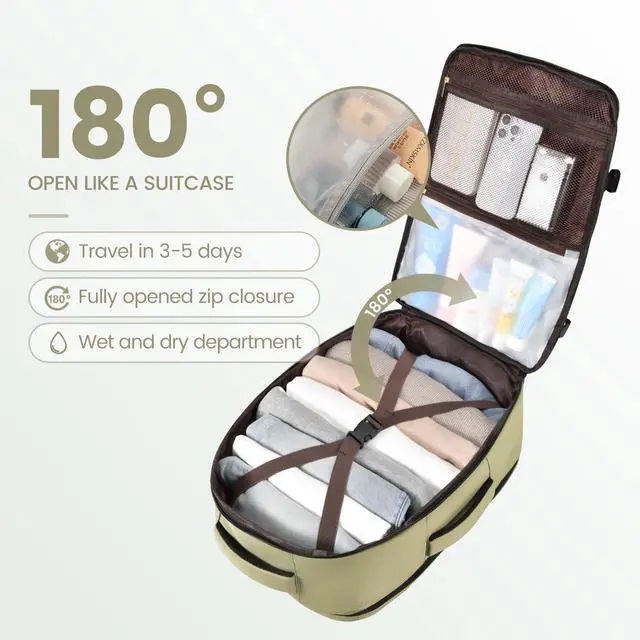 Alt view image 3 of 5 - LOVEVOOK Travel Backpack For Women,40L Carry On Backpack Flight Approved,TSA Personal Item Travel Bag Fits 17 Inch Laptop,Weekender Overnight Daypack with Toiletry Bag and Cube,White Light-brown