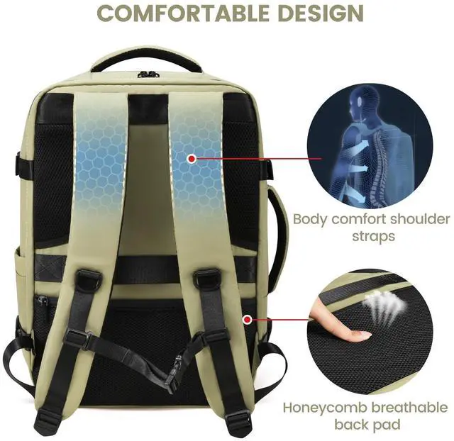 Alt view image 4 of 5 - LOVEVOOK Travel Backpack For Women,40L Carry On Backpack Flight Approved,TSA Personal Item Travel Bag Fits 17 Inch Laptop,Weekender Overnight Daypack with Toiletry Bag and Cube,White Light-brown
