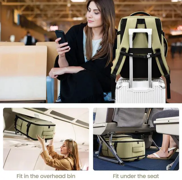 Alt view image 5 of 5 - LOVEVOOK Travel Backpack For Women,40L Carry On Backpack Flight Approved,TSA Personal Item Travel Bag Fits 17 Inch Laptop,Weekender Overnight Daypack with Toiletry Bag and Cube,White Light-brown